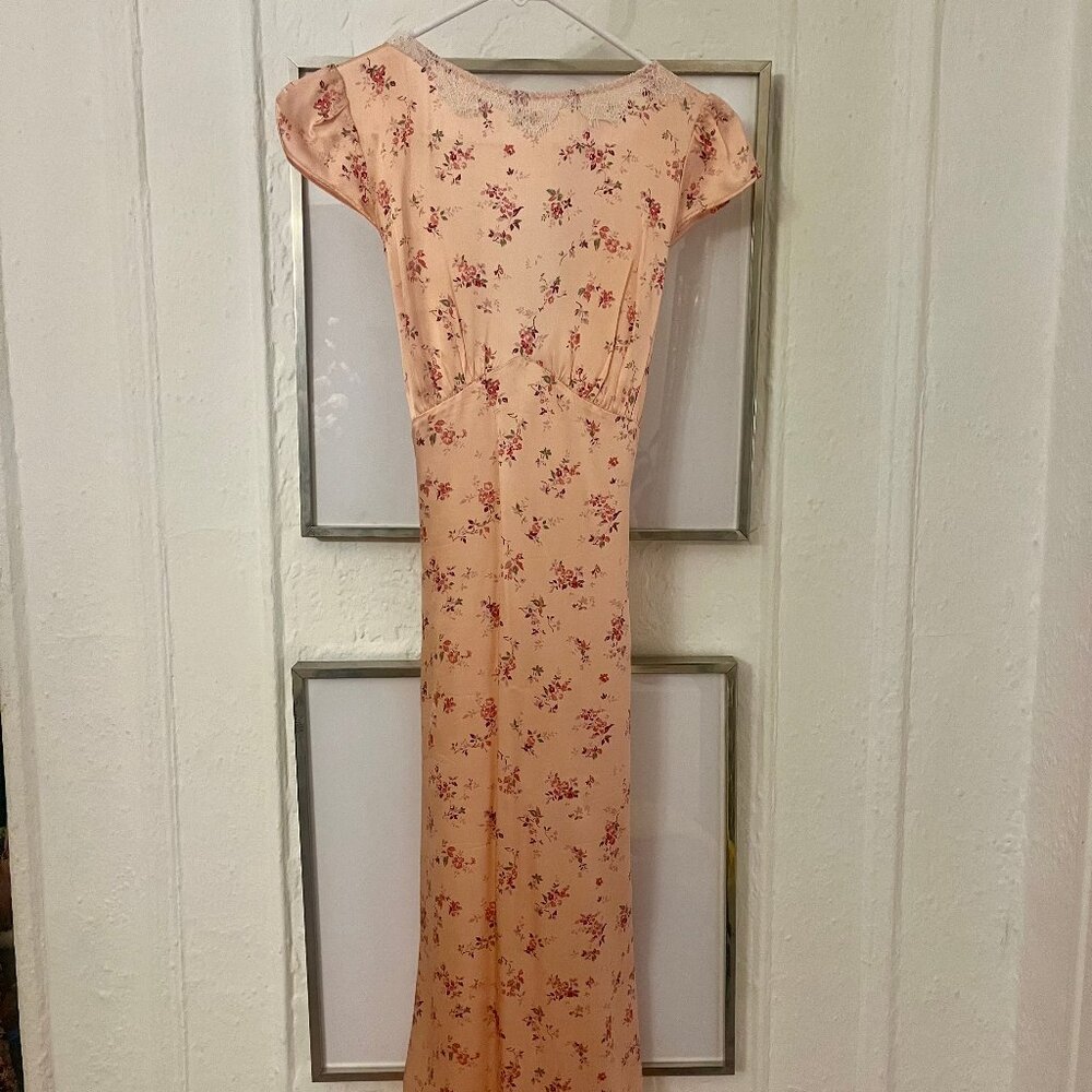 Reformation Peach Floral Maxi Dress with Red Blossoms